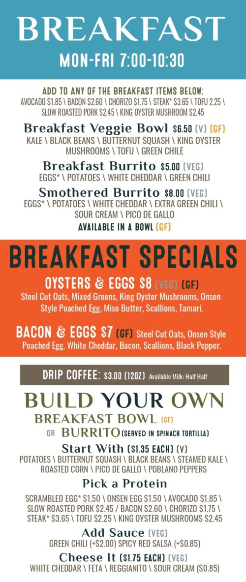 BREAKFAST menu