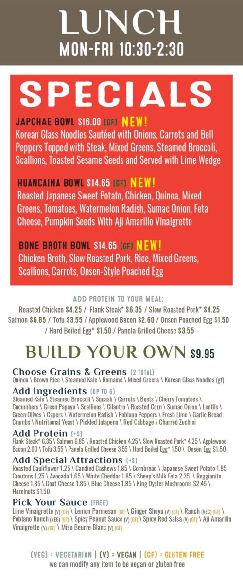 SPECIALS menu